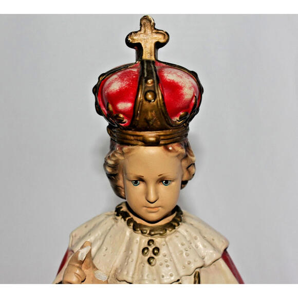 Vintage Chalkware Statue Infant of Prague Jesus Religious Figurine 17.75 in Tall - Picture 3 of 15